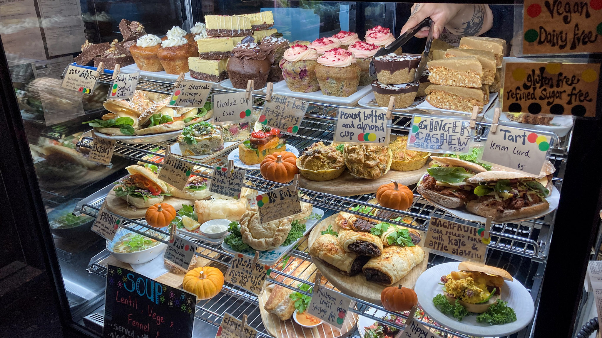 Vegan cabinet at shroom room  - Vegan Cafés in Christchurch