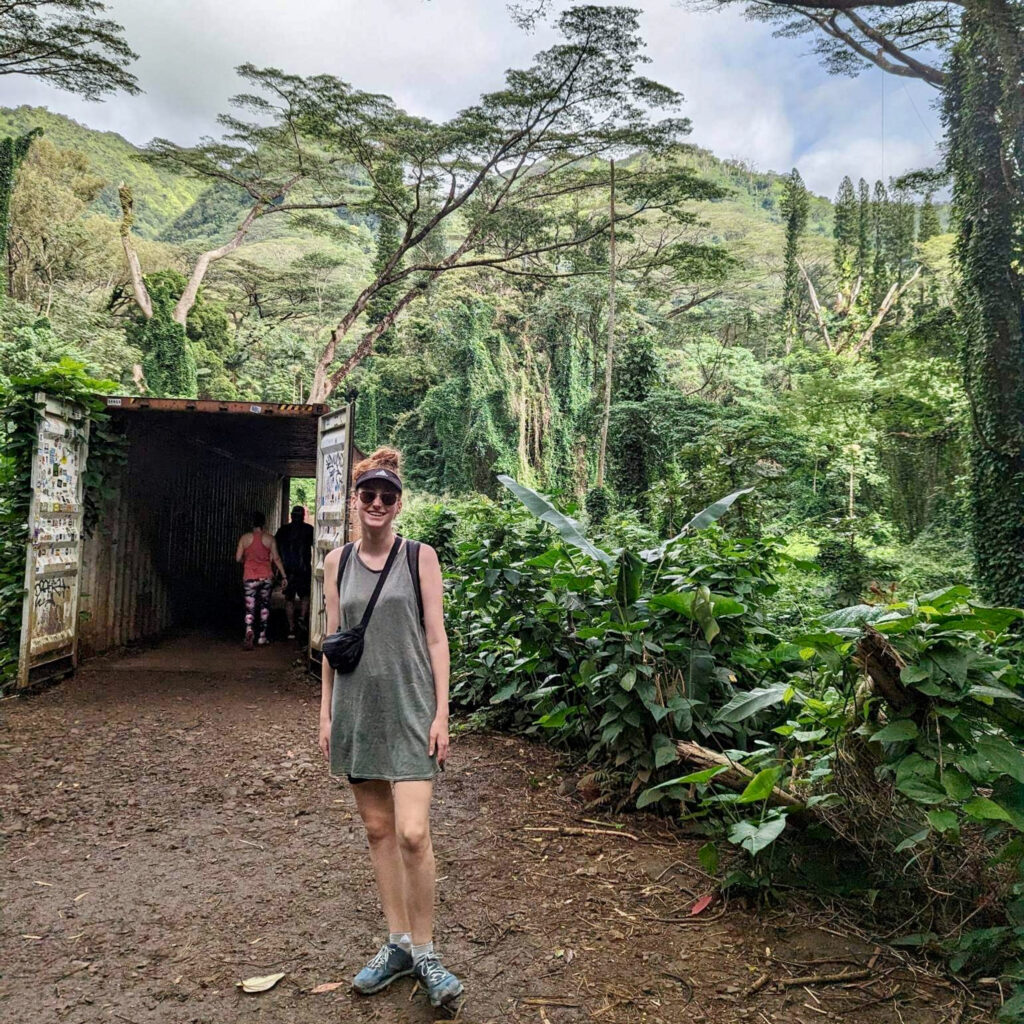 Ashley on Moana waterfall walk in Hawaii