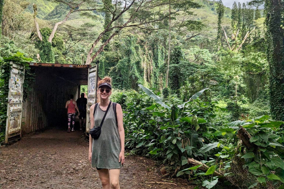 Ashley on Moana waterfall walk in Hawaii