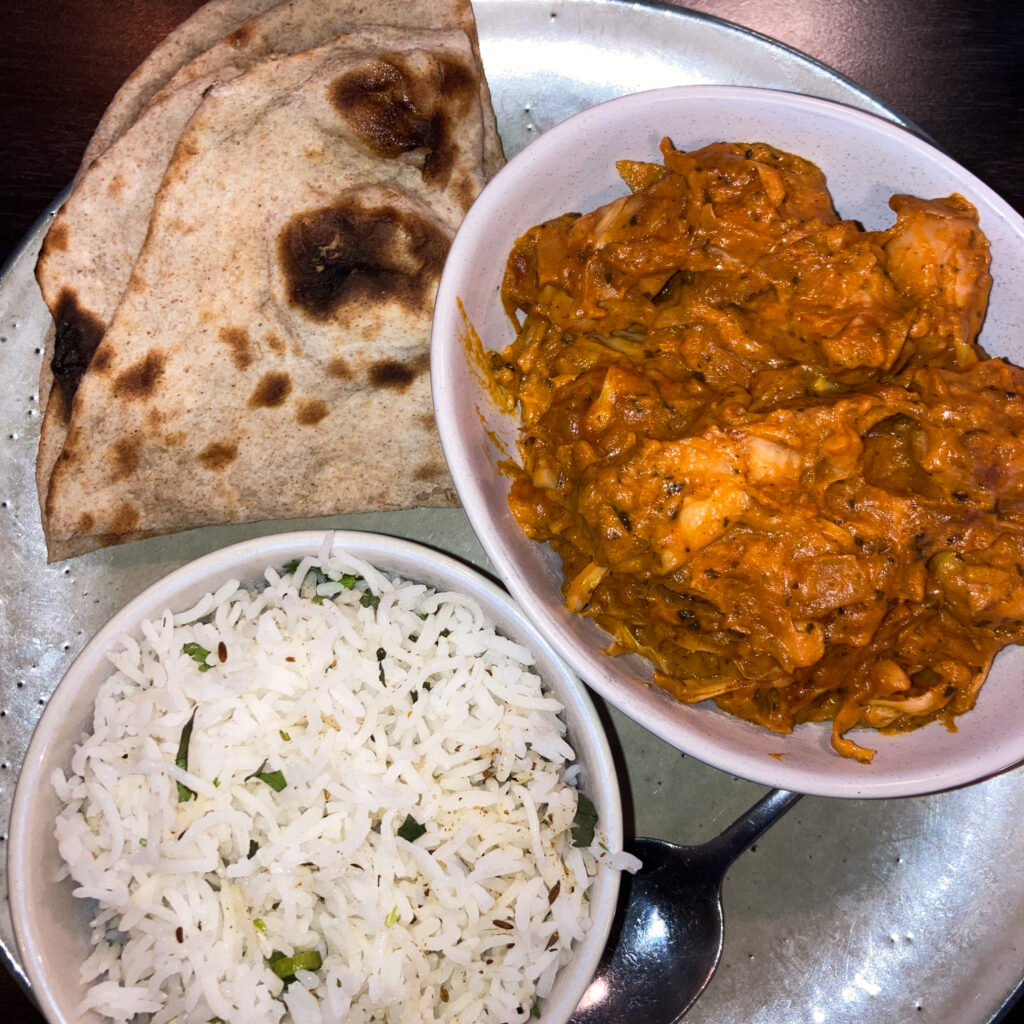 Naan rice and Indian potato curry