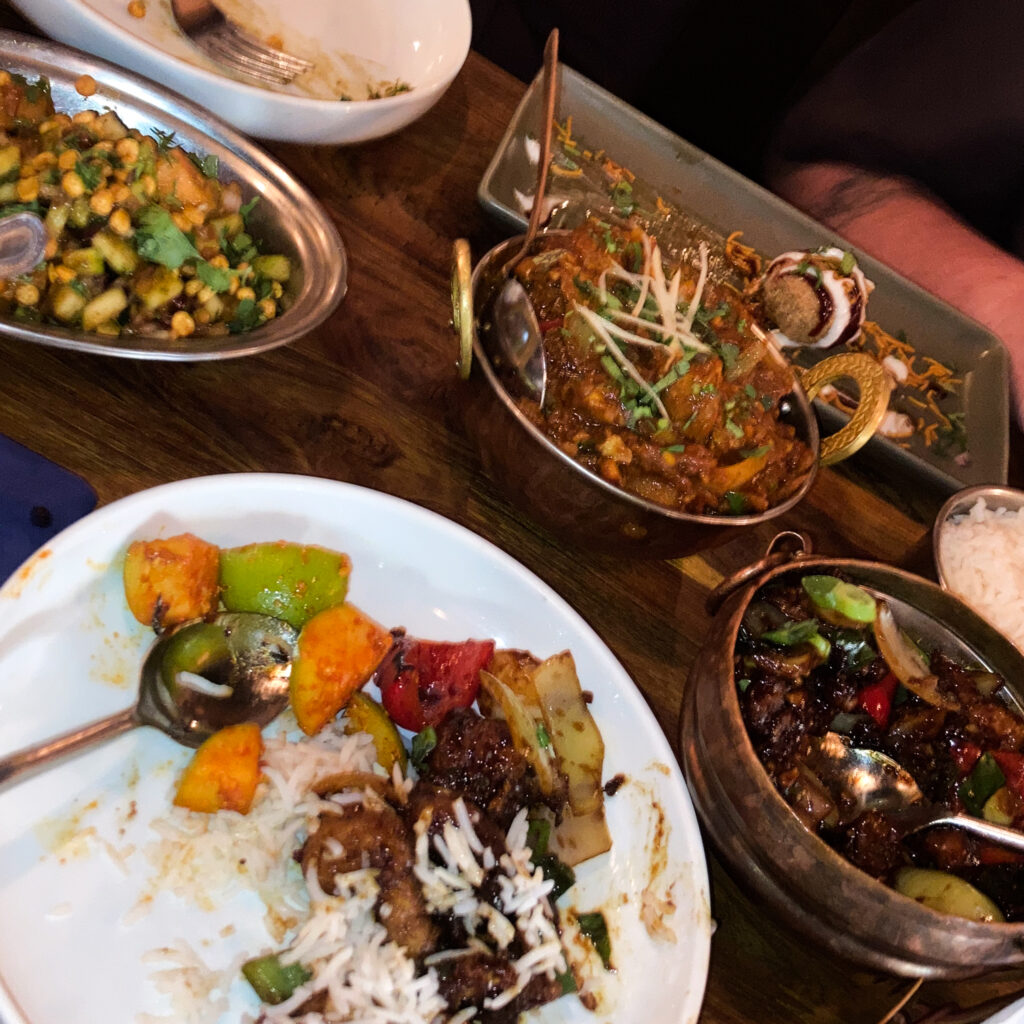 Mumbaiwala spread of different vegan Indian dishes