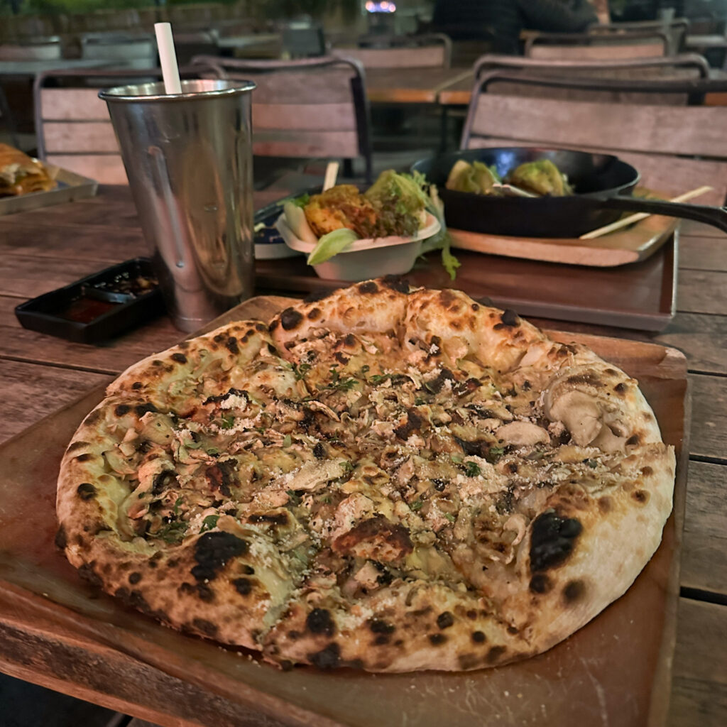 Little high eatery Christchurch. Large vegan mushroom pizz from base pizza 