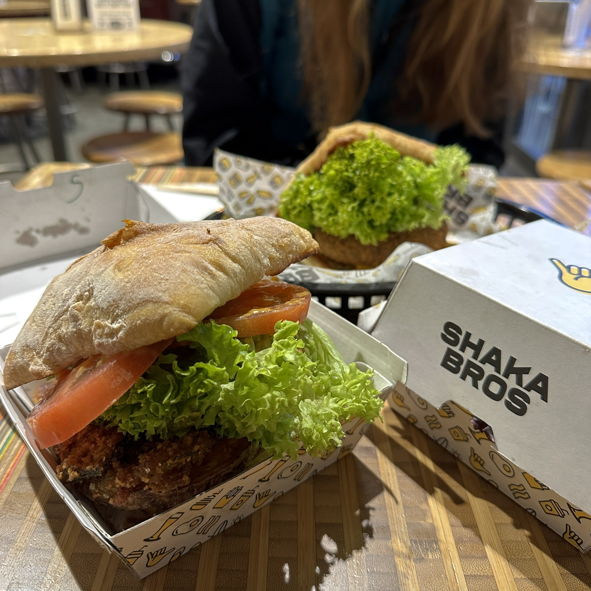 Two burgers from Shaka bros in Riverside market