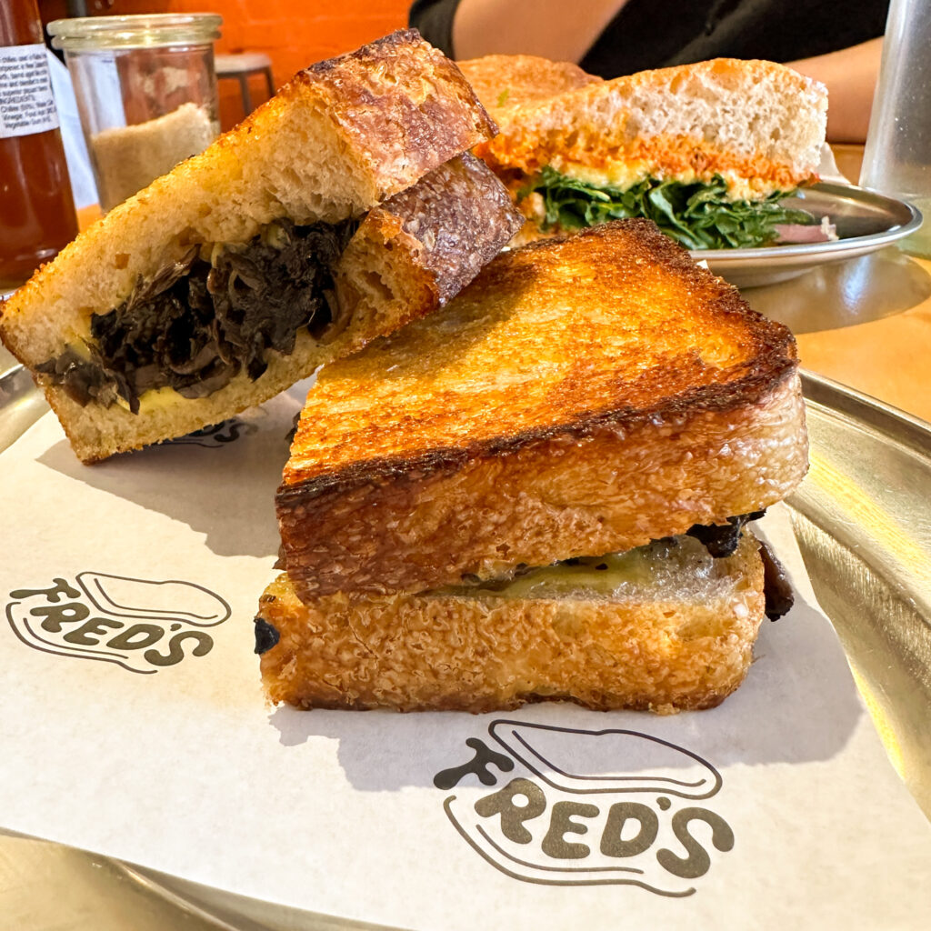 Toasted Mushroom sandwich from freds  on cuba street wellington vegan