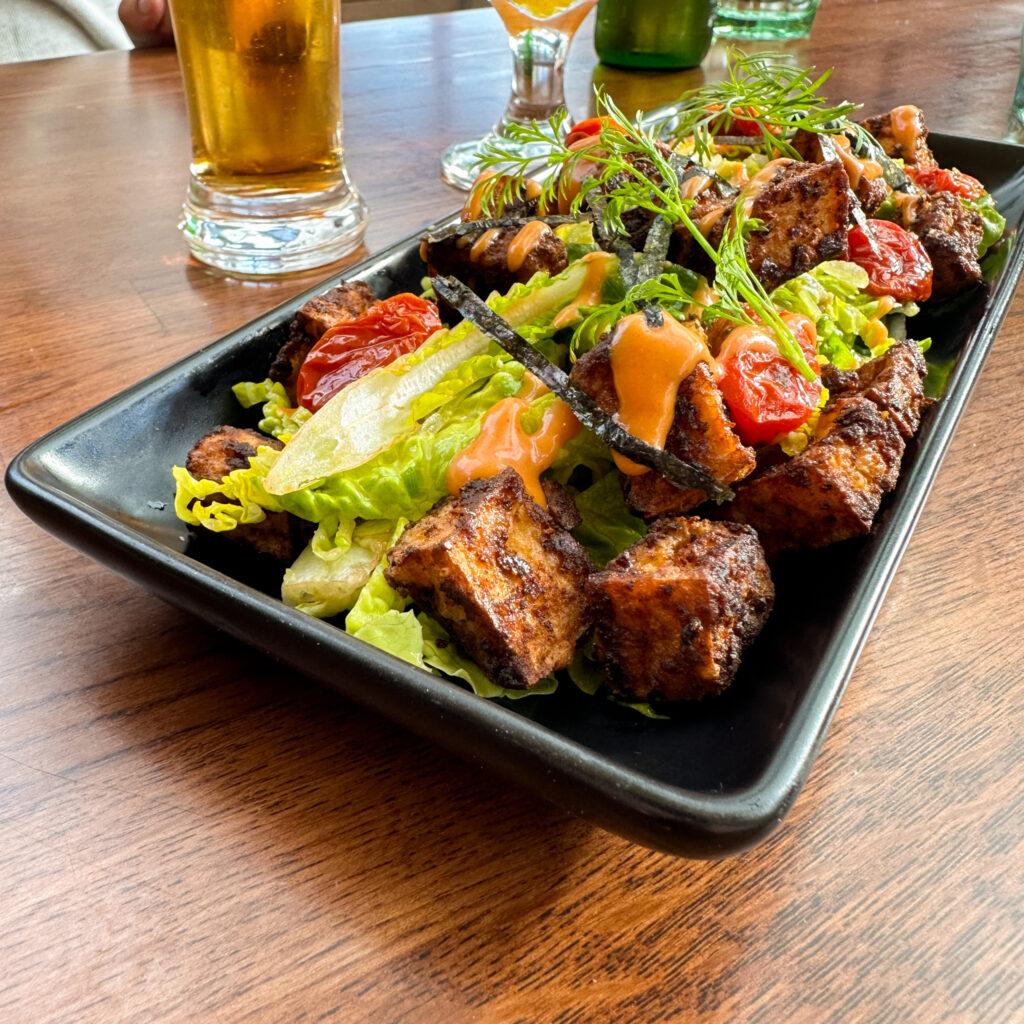 Tofu salad and Beer